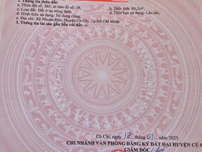 chỉ cần 450 triệu mua nền đất mặt tiền đường nhựa Bà Thiên xã Nhuận Đức Củ Chi